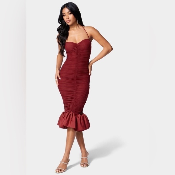 Red Ruched Peplum Bottom Dress - Picture 1 of 1